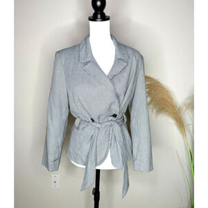 Moda Spiegel Preppy Blazer Waist Tie Houndstooth Herringbone Collar Sz 10 Belt